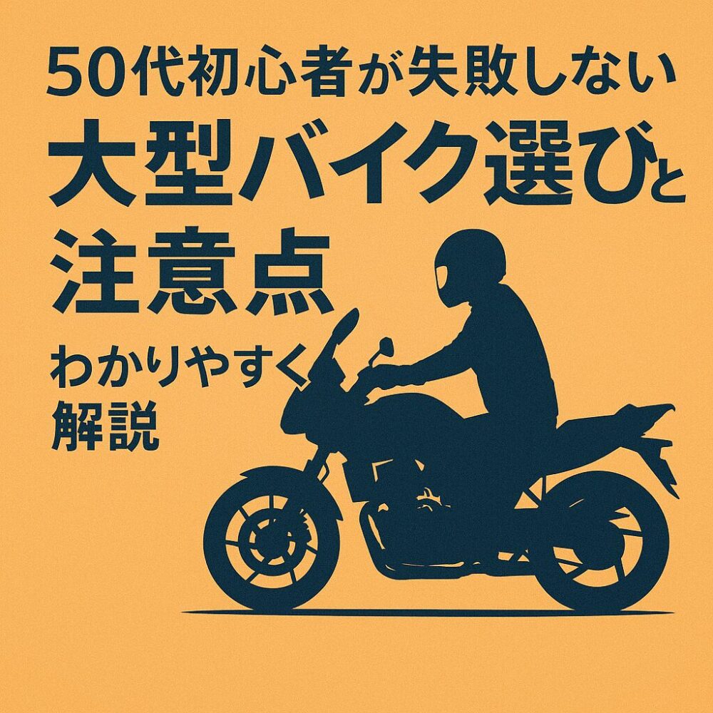 大型バイクに乗る50代の男性が開放感ある郊外の道をゆったりと走っている様子