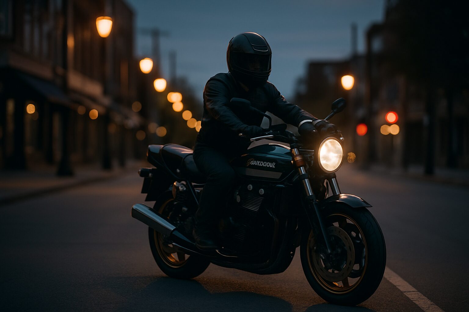 夕暮れ時の街中を走るZRX1100のサイドビュー