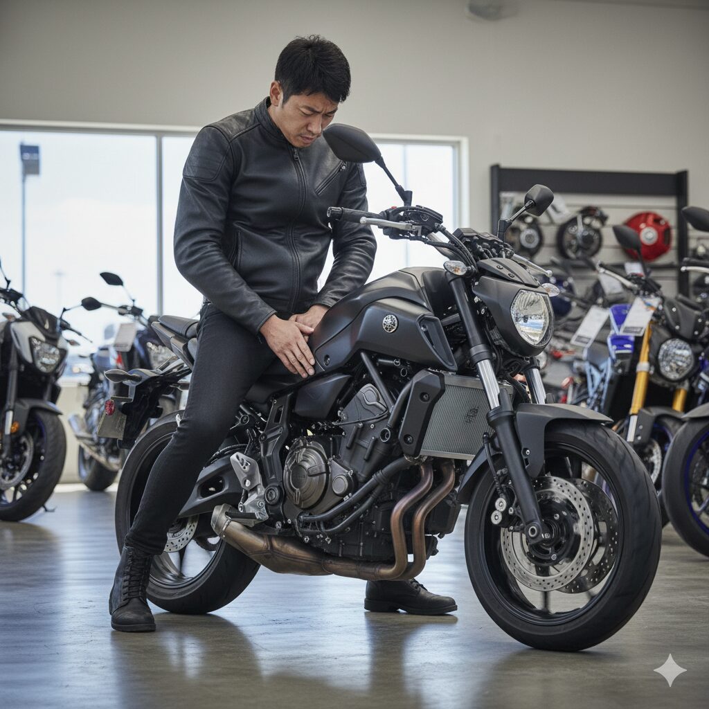 身長による足つきと窮屈さの確認